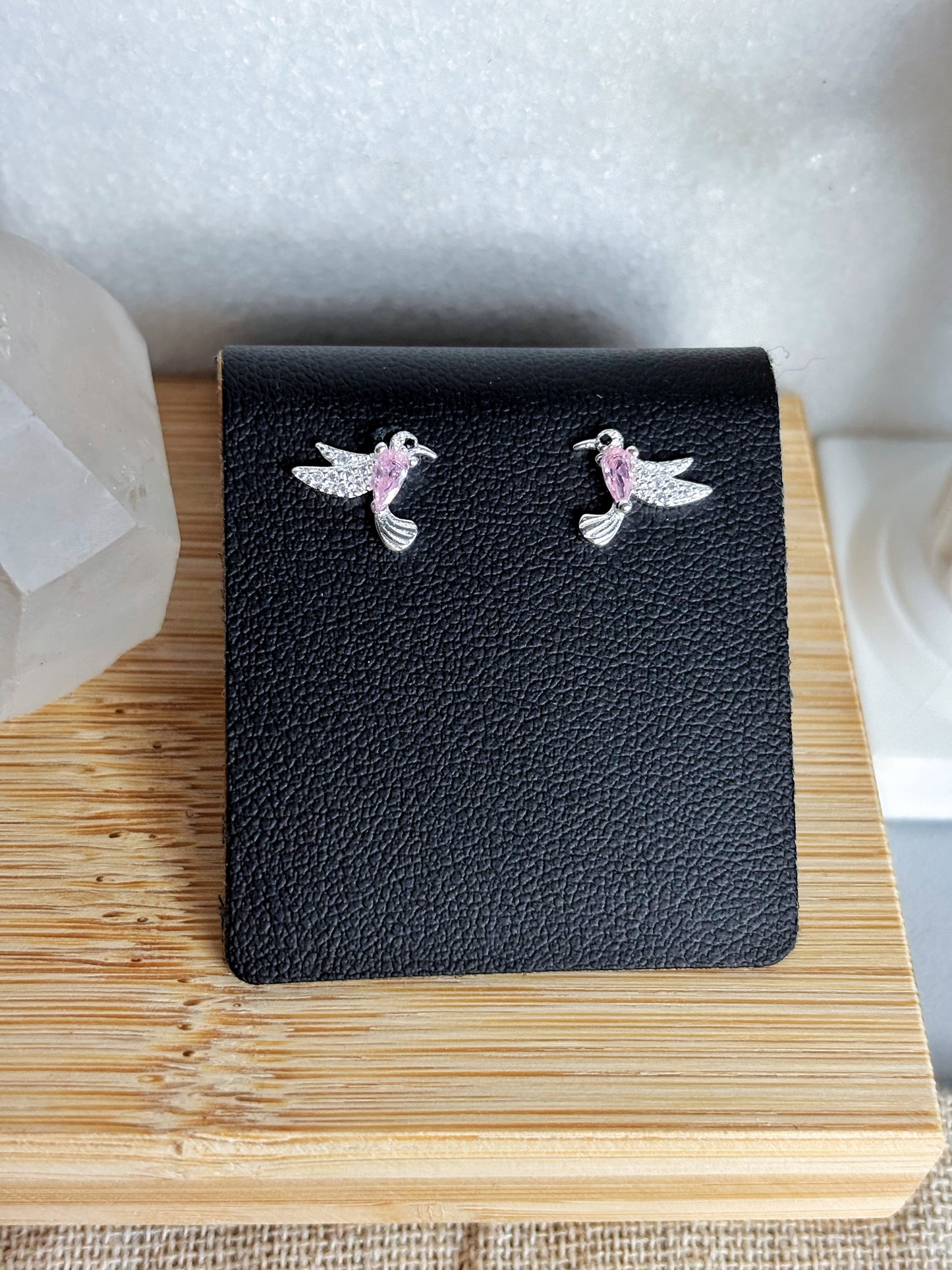 Aros colibrí con circón rosa