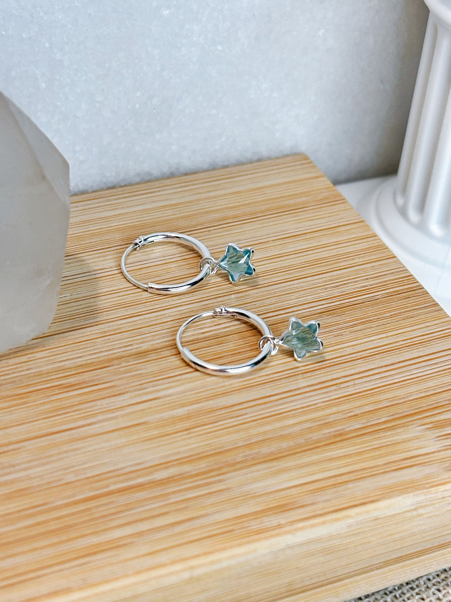 Aros argolla estrella circón celeste