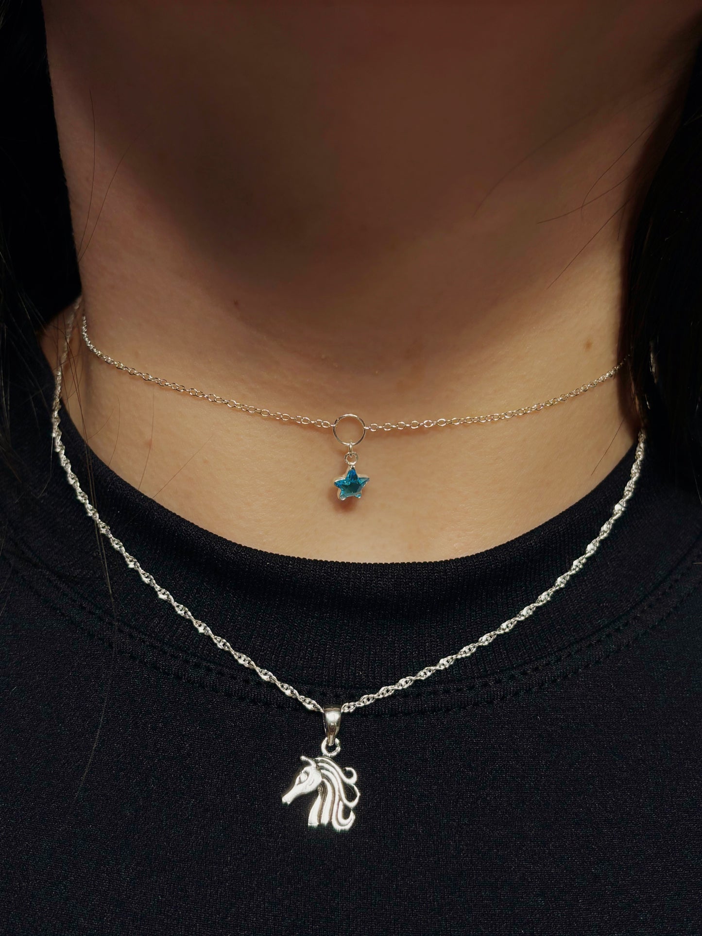 Collar choker estrella circón zafiro