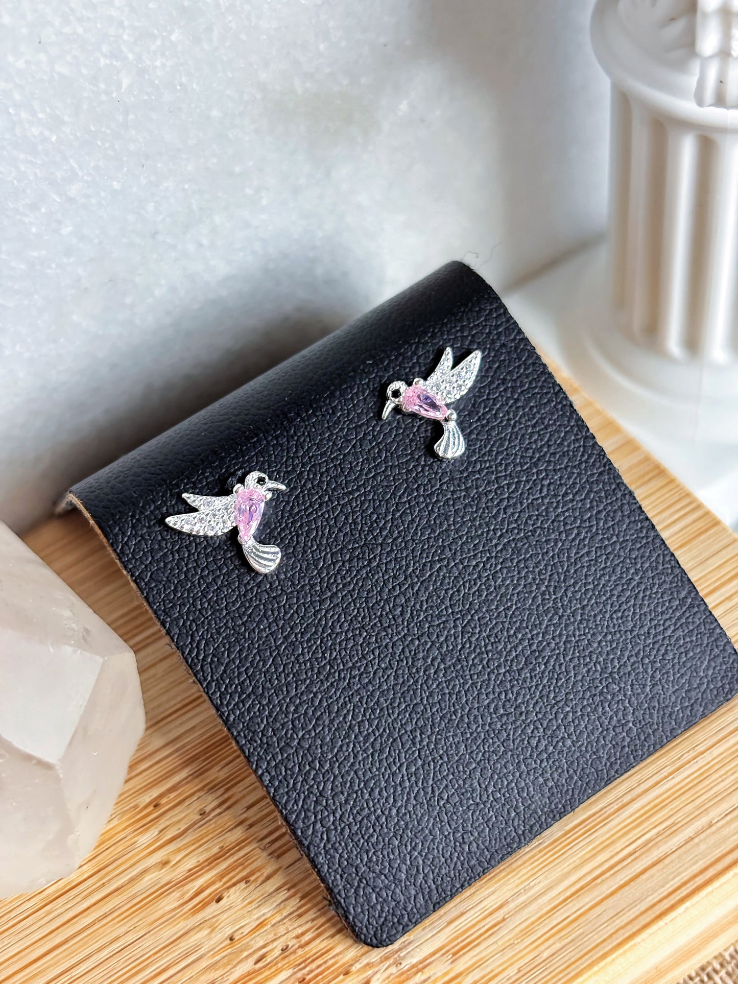 Aros colibrí con circón rosa