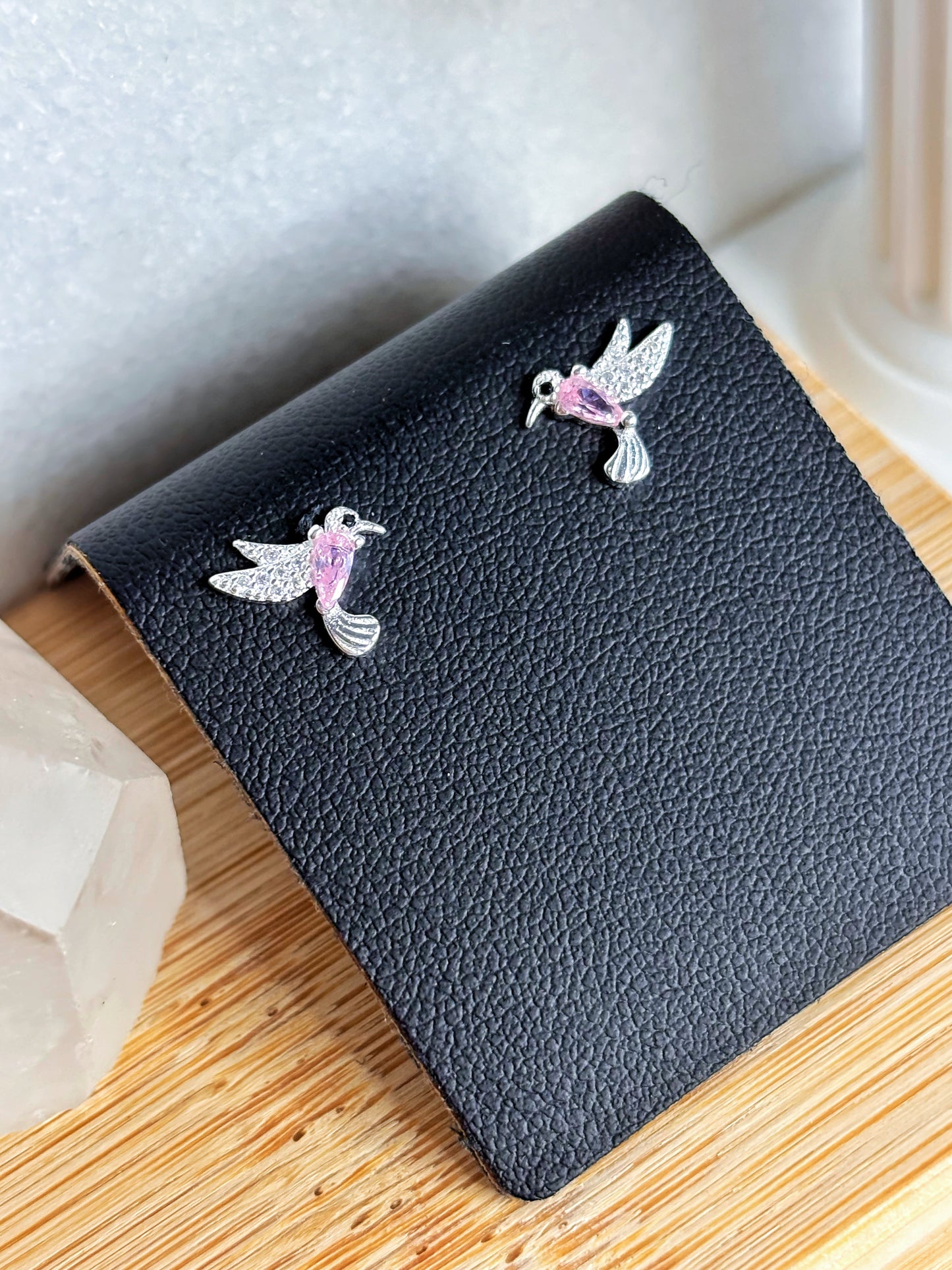 Aros colibrí con circón rosa