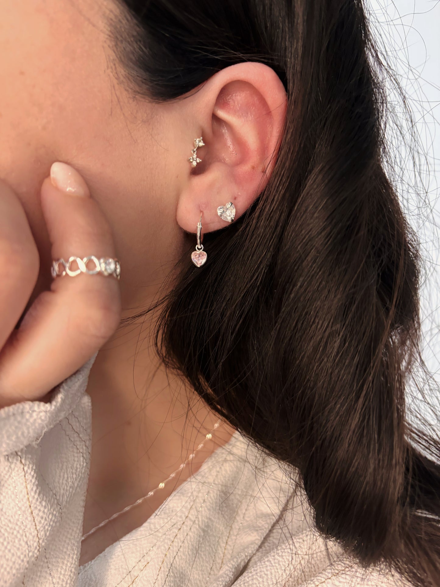 Aros argolla circón corazón