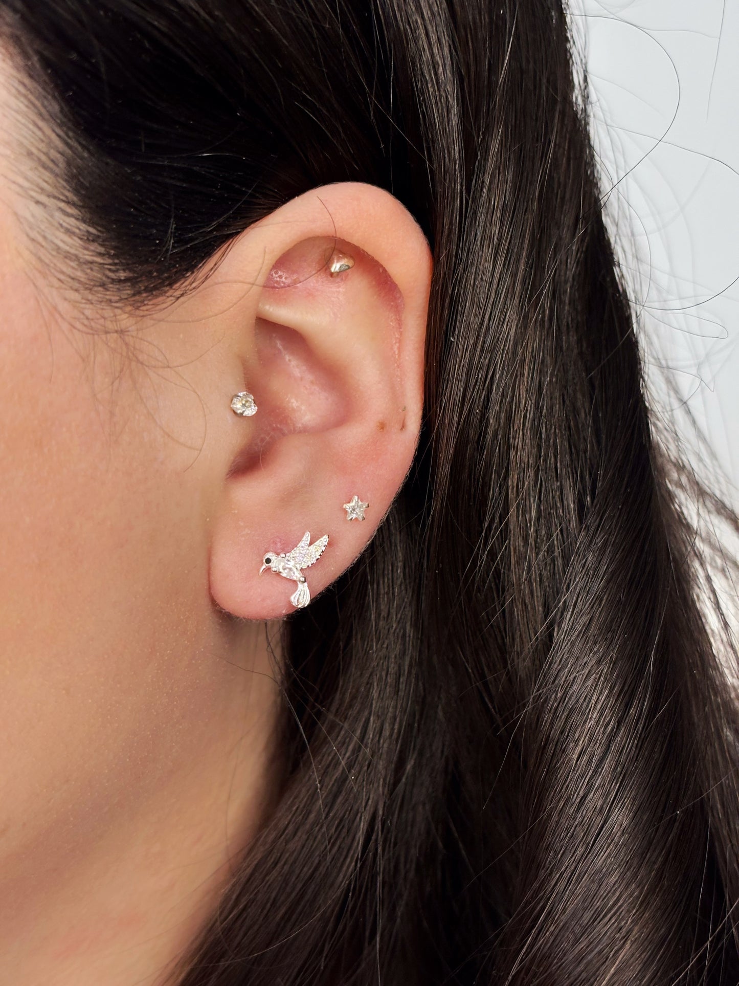 Aros colibrí circón blanco