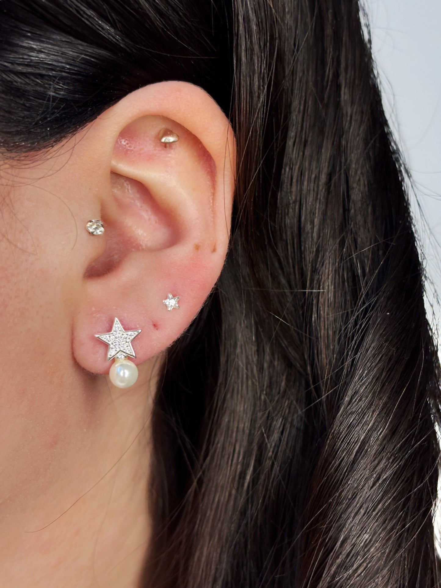 Aros estrella microcircones con perla