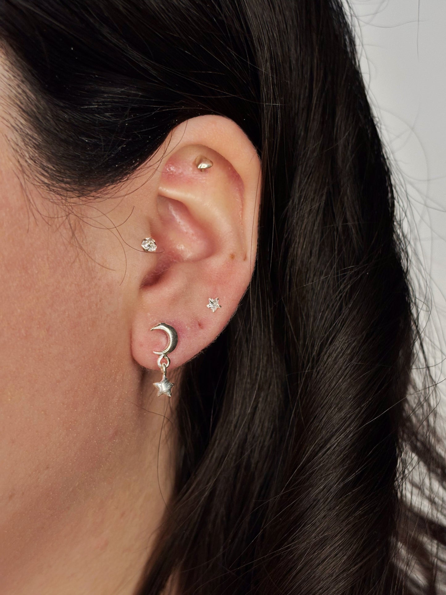 Aros luna con estrella colgante