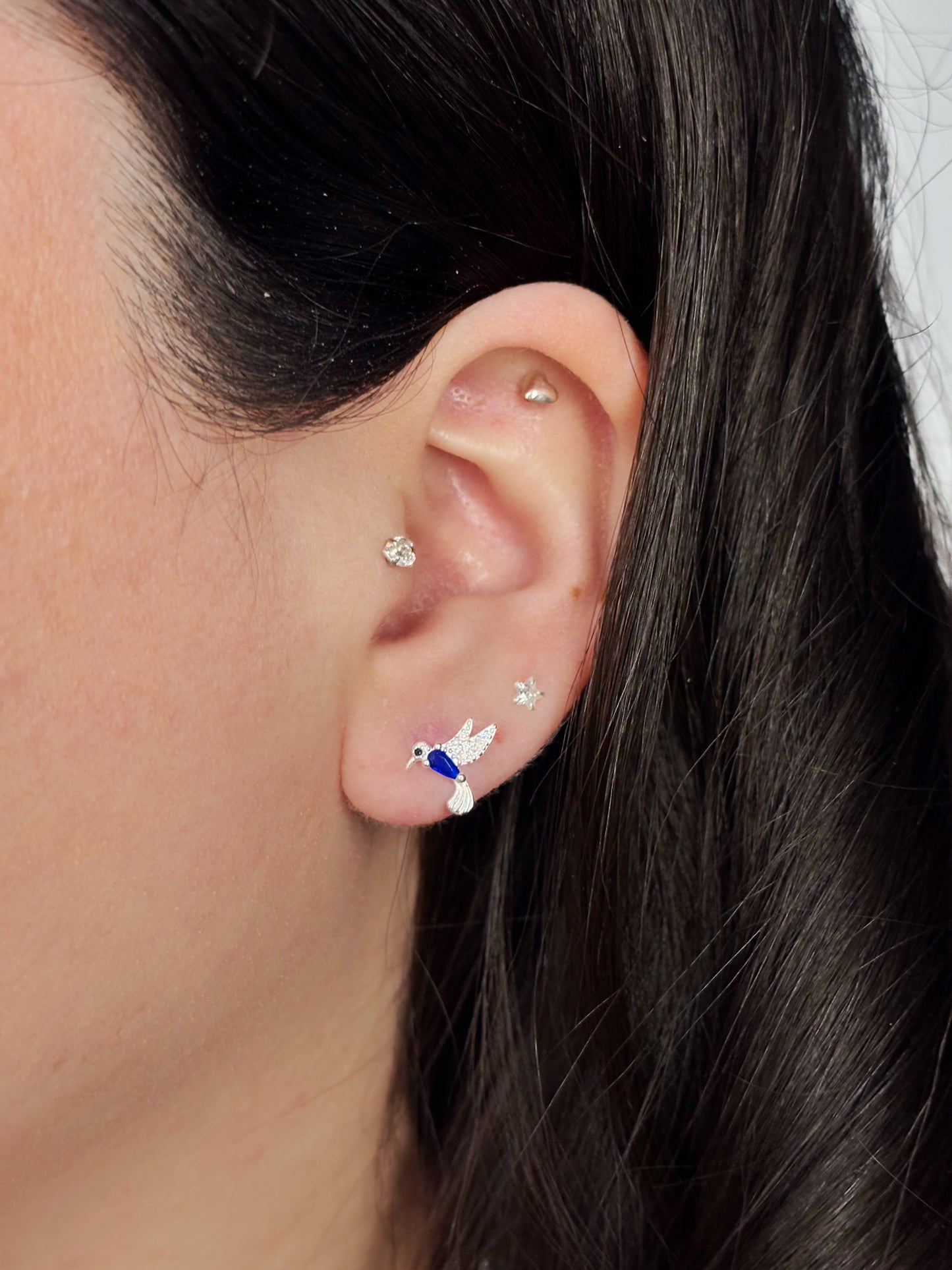 Aros colibrí circón azul