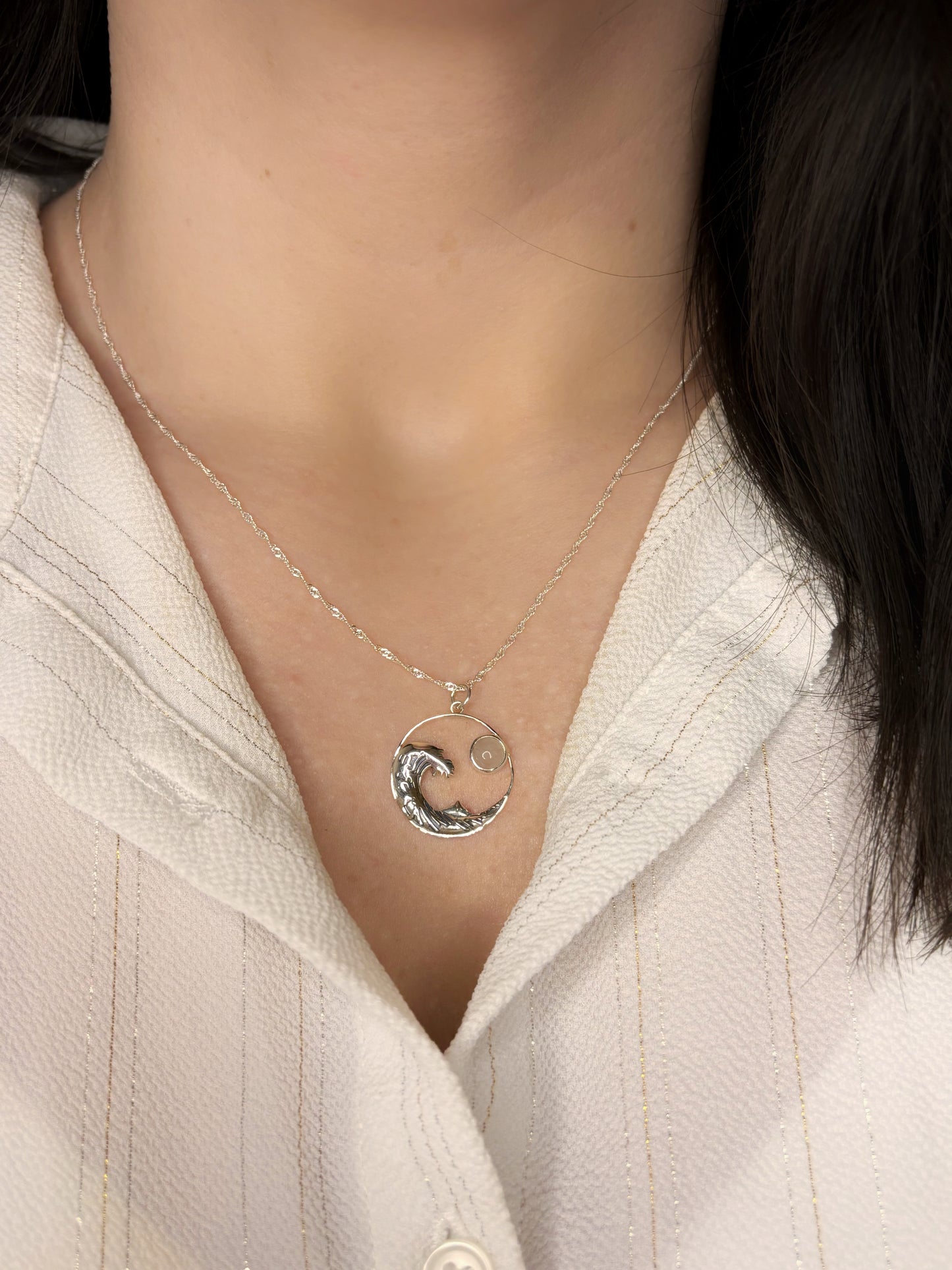 Collar ola con Cuarzo Rosado