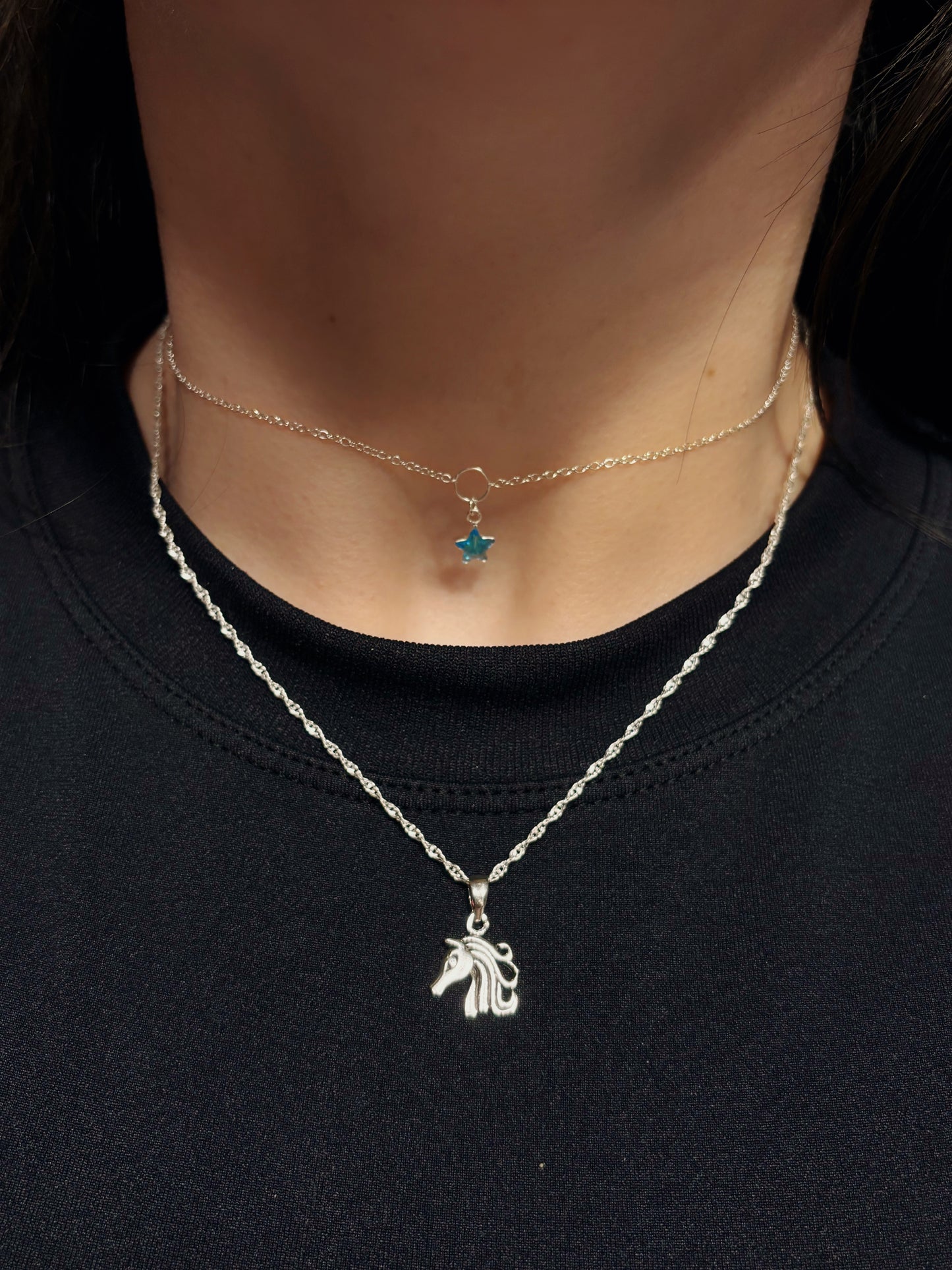 Collar choker estrella circón zafiro