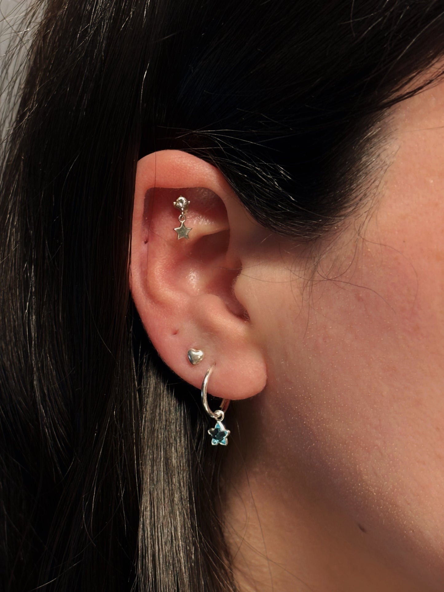 Aros argolla estrella circón celeste