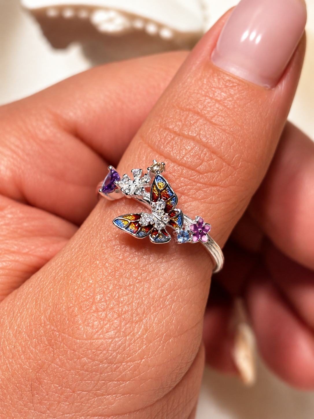 Anillo Mariposa Y Flor