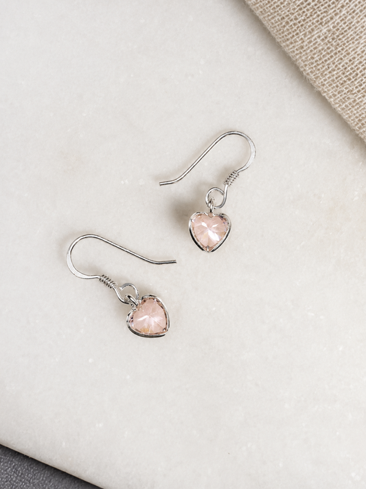 Aros corazón con circón rosado