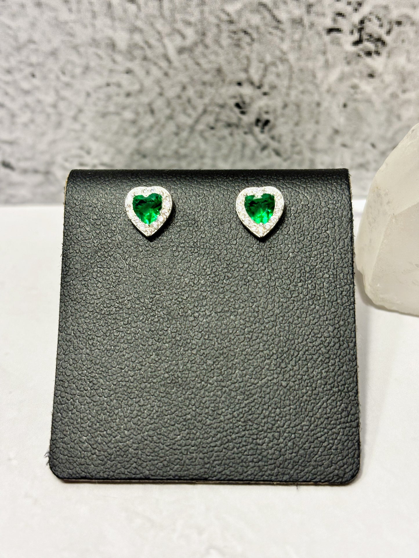 Aros corazón verde esmeralda