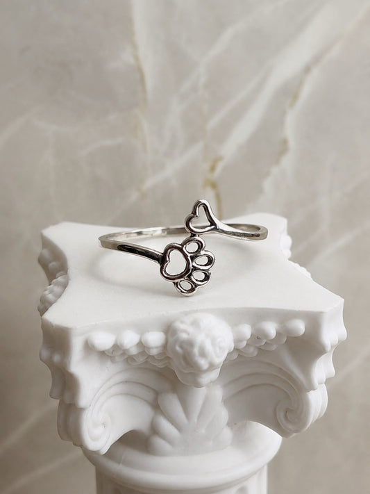 Anillo ajustable Corazón y Huella